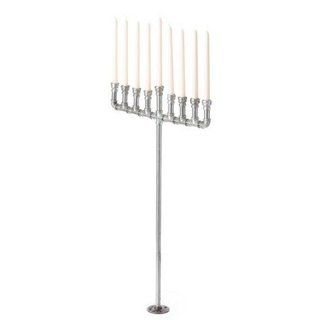 VINTIQUEWISE Industrial Galvanized Antique Silver Metal Pipe Hanukkah Menorah QI004137